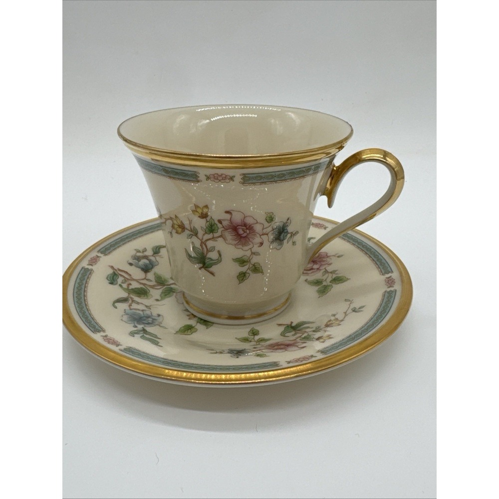 Lenox MORNING BLOSSOM cup & saucer Floral gold band  Stunning MINT